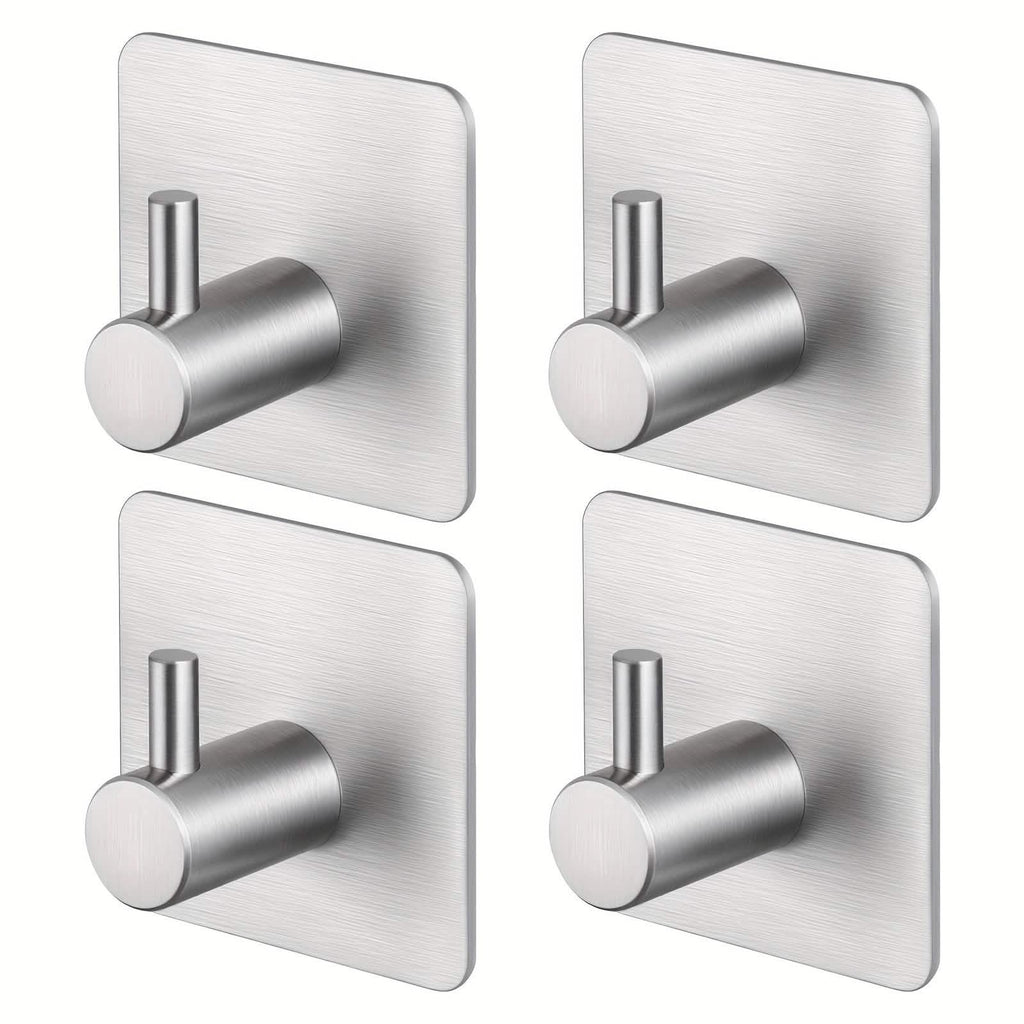 Heavy duty stainless steel stick-on wall hooks, 4-pack