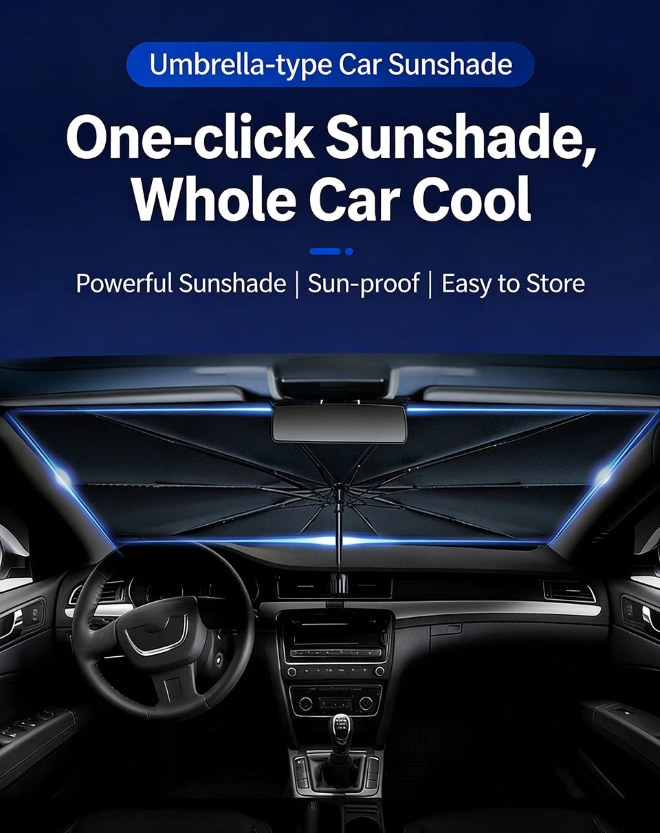 Front windshield sunshade for parked cars – opens like an umbrella