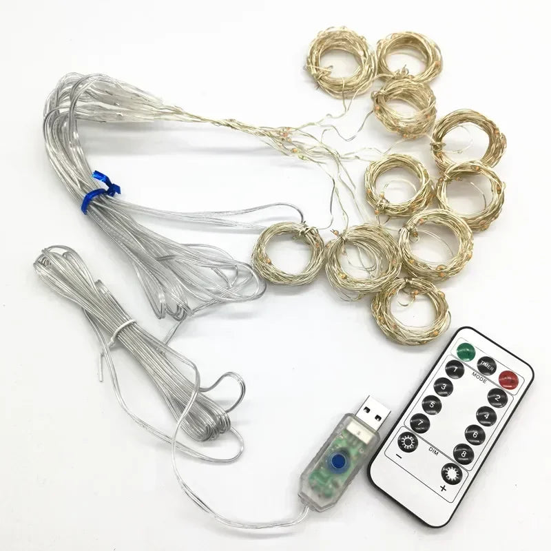 LED curtain string lights with 8 modes – with remote control