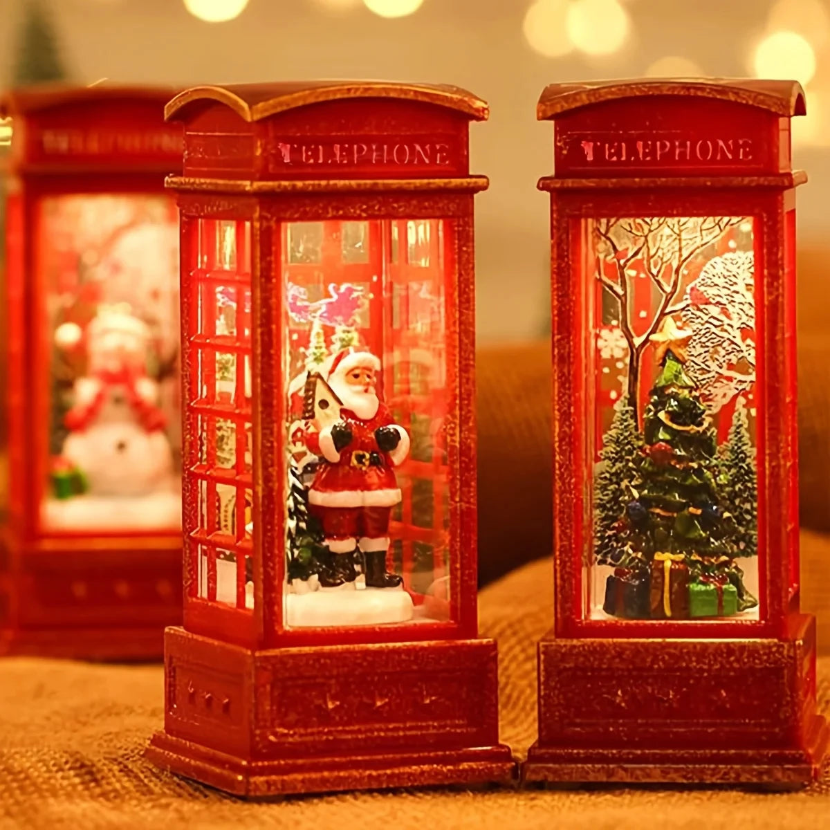 Lighted red phone booth Christmas ornament – about 4.7 in tall