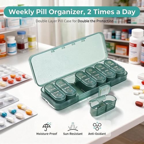 7-day AM/PM pill organizer with 14 compartments