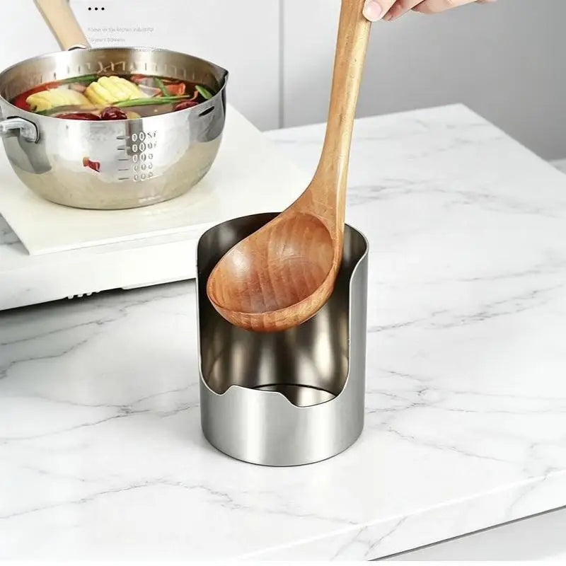 Stainless steel spoon and lid holder for the kitchen counter