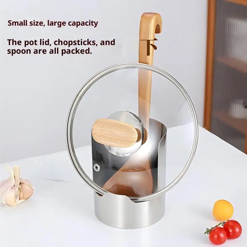 Countertop utensil holder with pot lid rest