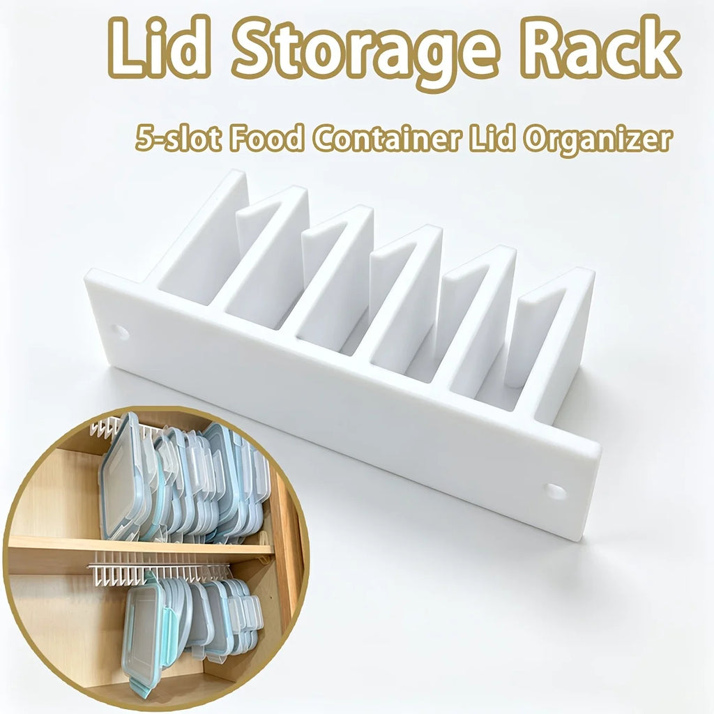 Rack that stands food-storage container lids upright