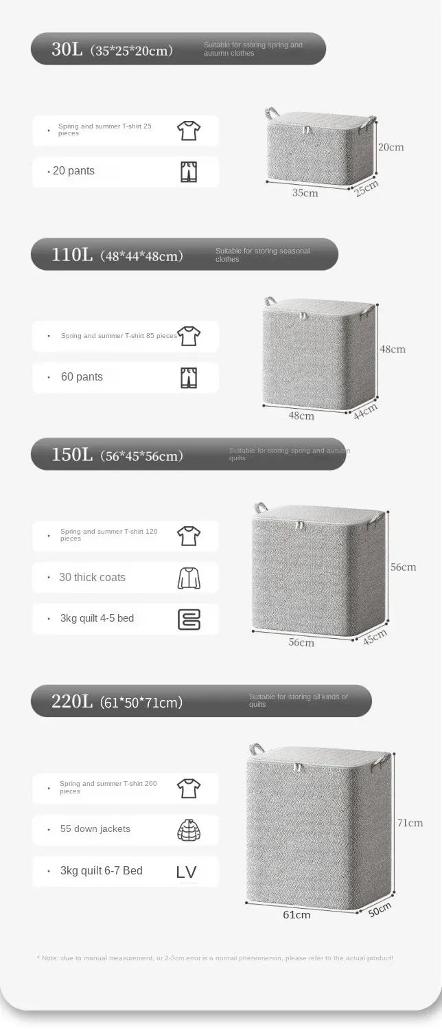 Zippered fabric storage bag for bedding and clothes