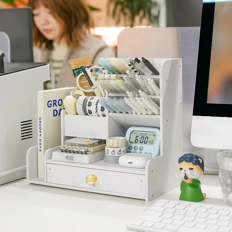 Wooden pencil holder desk organizer
