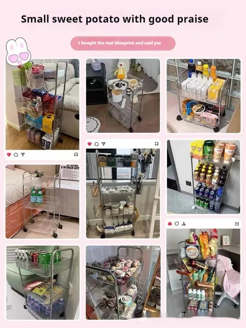 Multi-tier rolling cart with wheels mobile shelf