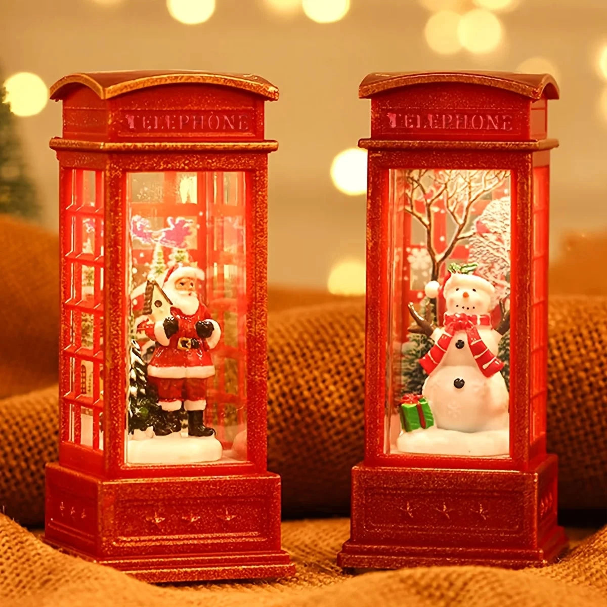 Warm white LED Christmas phone booth – about 4.7 in tall
