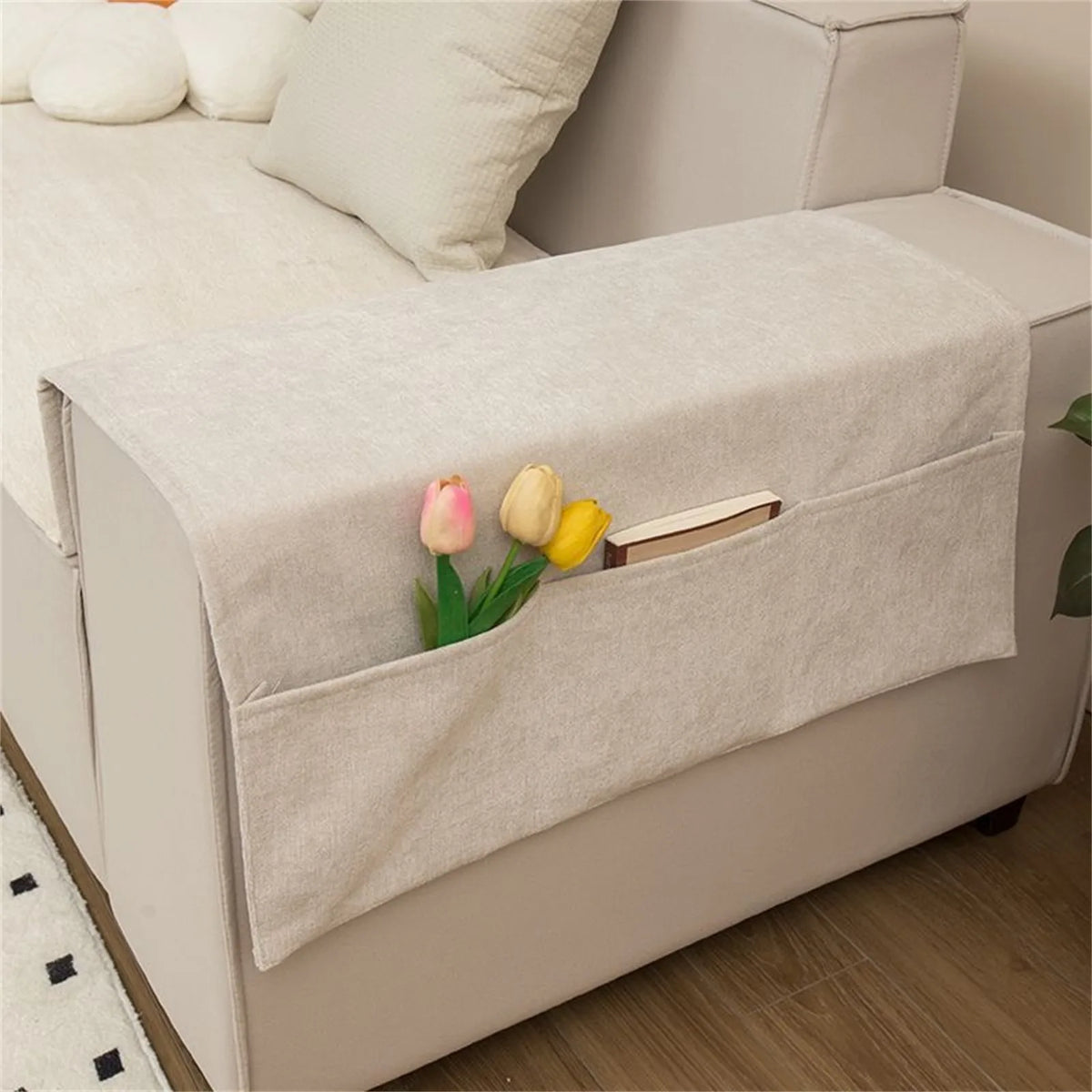 Sofa armrest organizer pouch for couch side storage