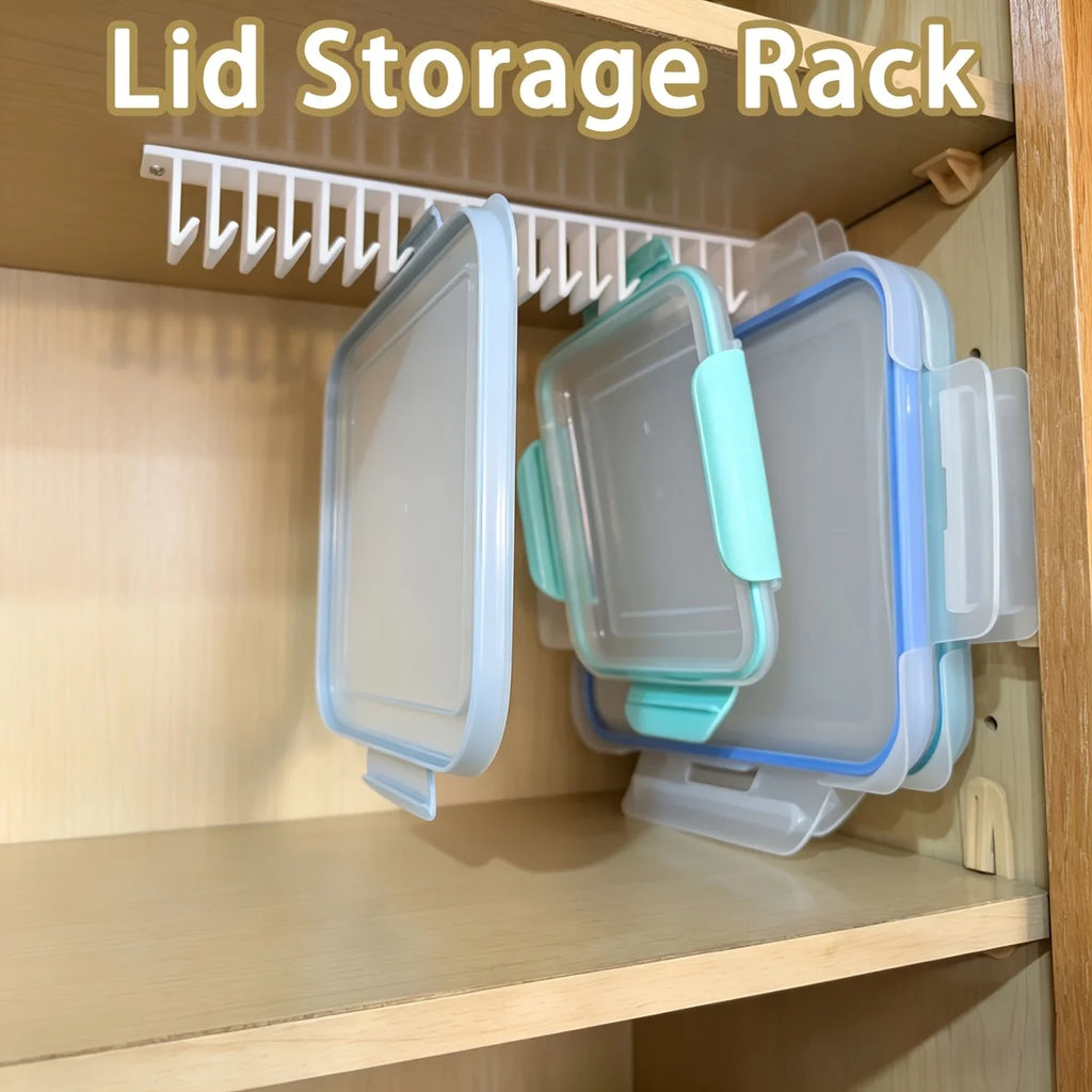 Rack that stands food-storage container lids upright
