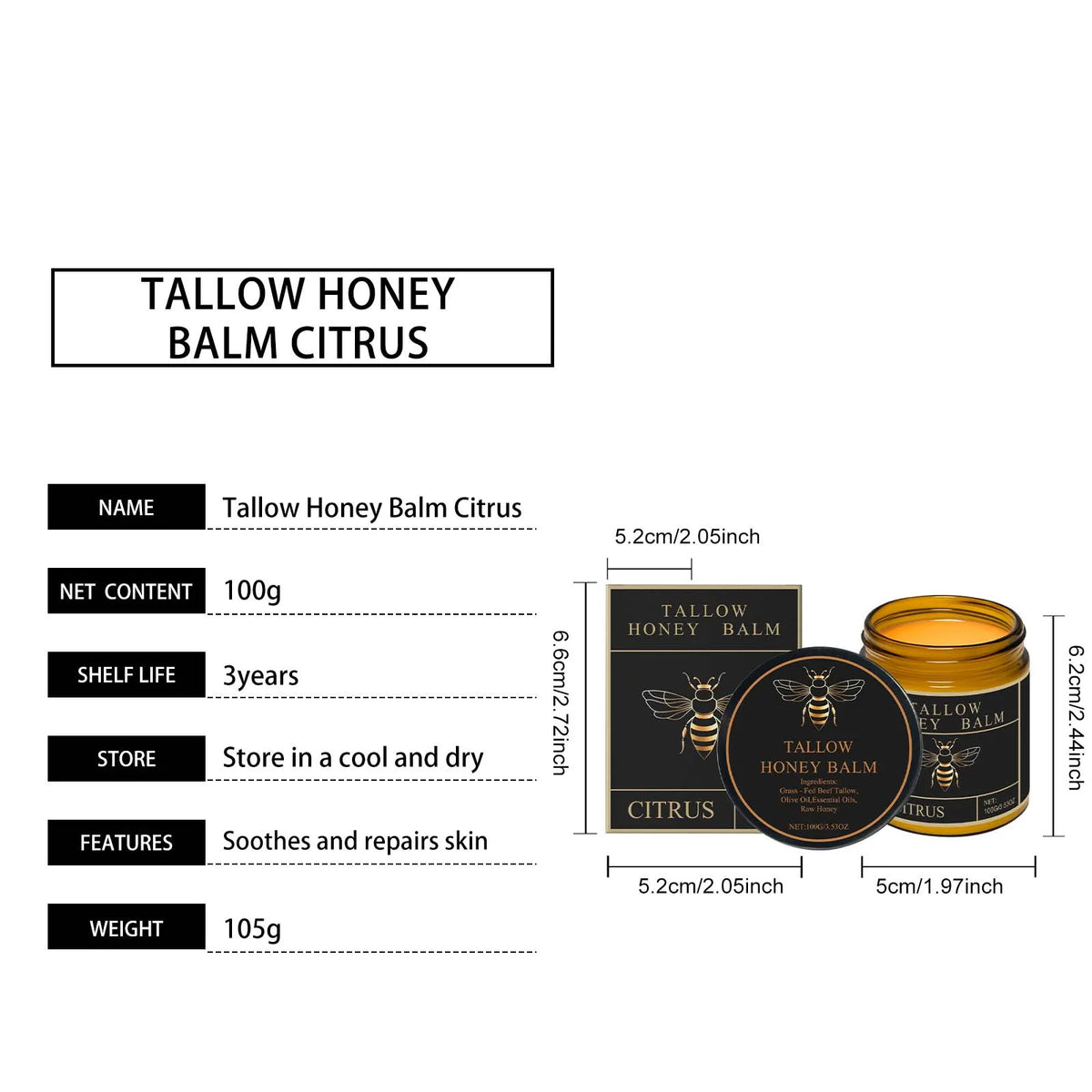 Tallow honey cream hydrating body moisturizer