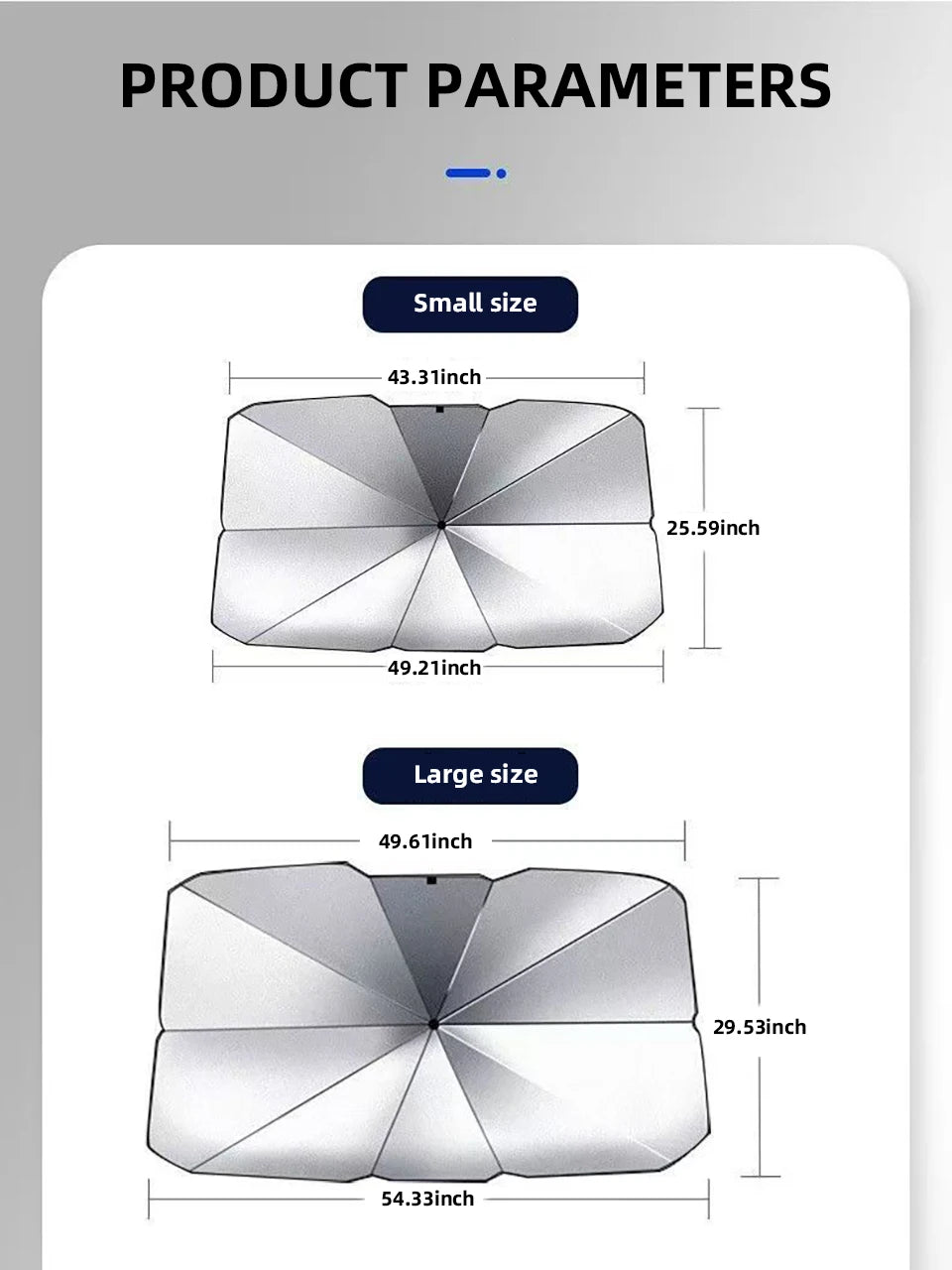 Front windshield sunshade for parked cars – folds small for storage