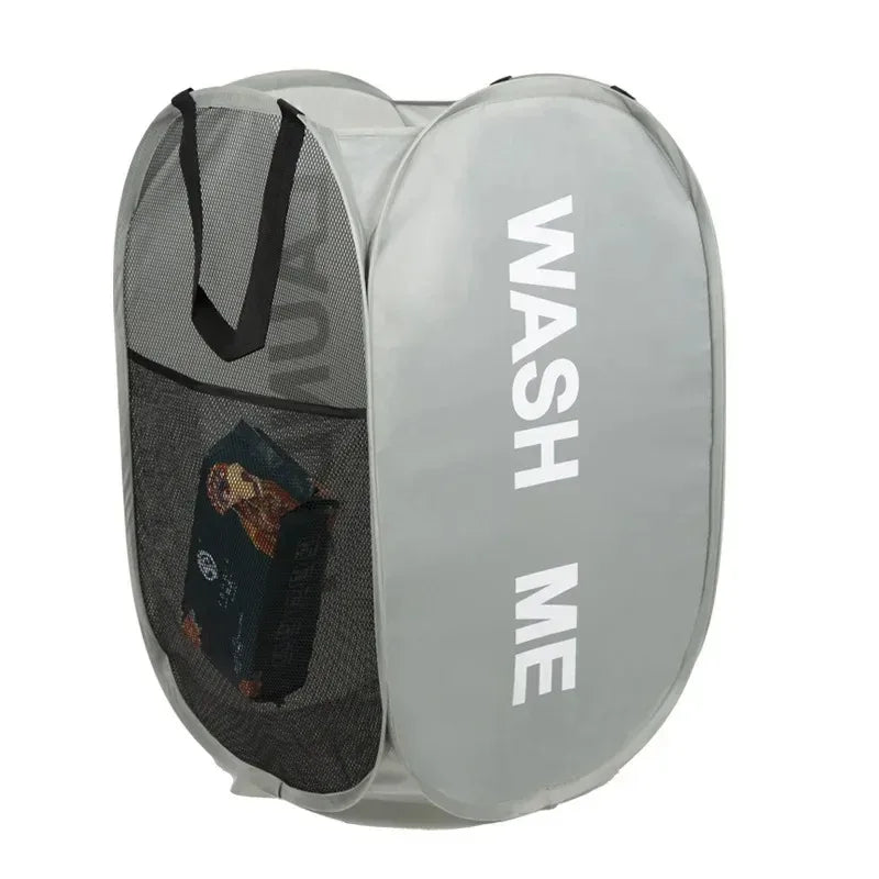 Mesh pop-up foldable laundry basket