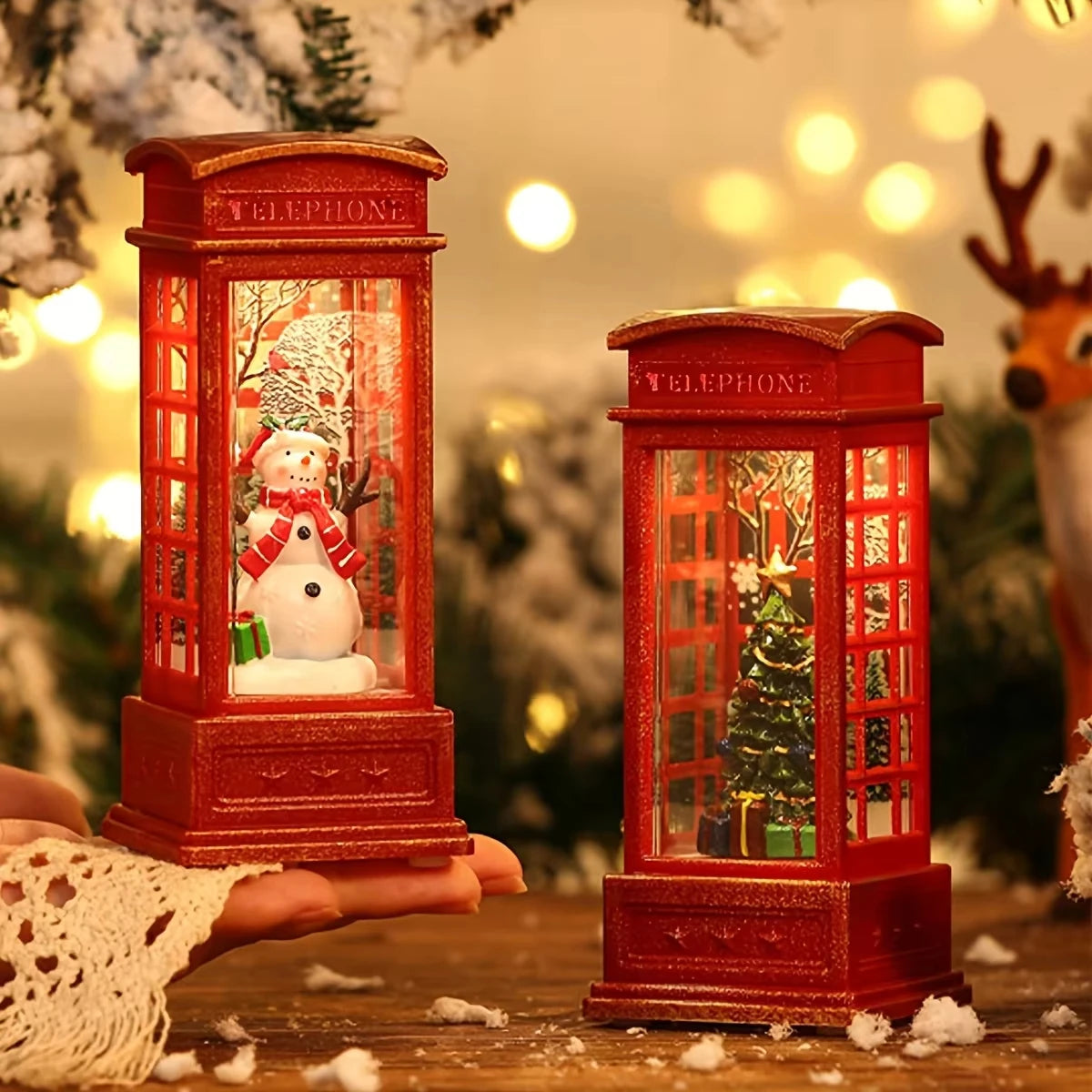 Lighted red phone booth Christmas ornament – for a shelf or mantel