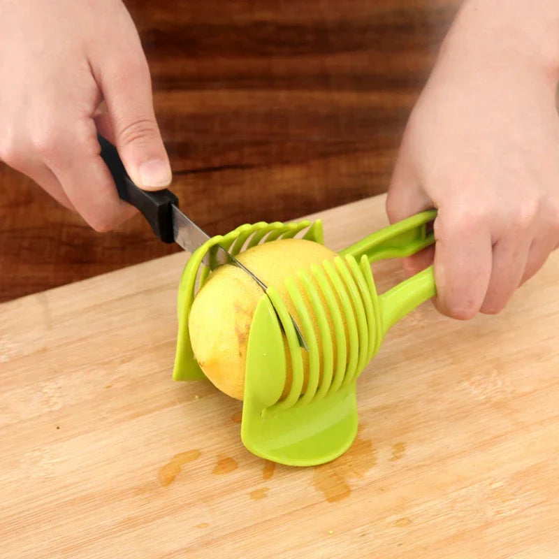 Slicing guide for even tomato and lemon slices