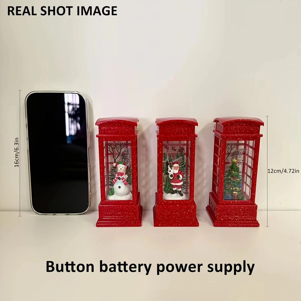 Warm white LED Christmas phone booth – for a shelf or mantel