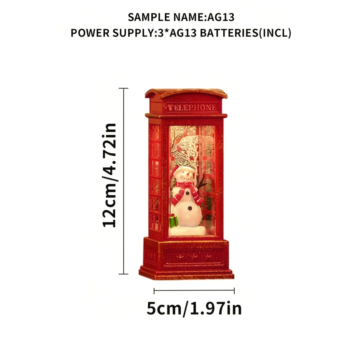 Lighted red phone booth Christmas ornament with snowman
