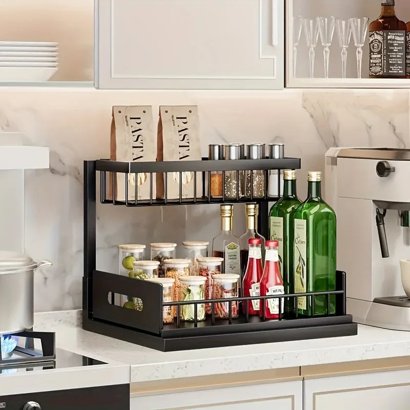 Black 2-tier pull-out organizer shelf