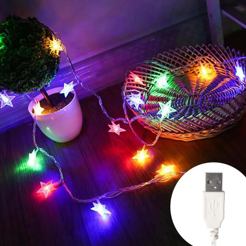 Multicolor USB LED star fairy string lights