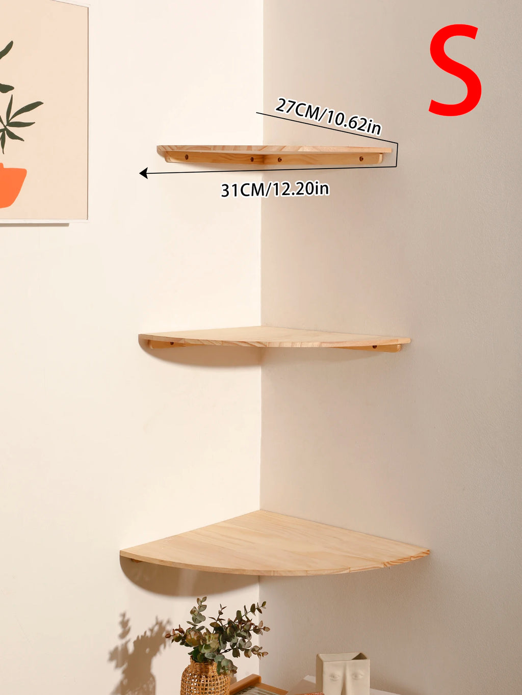 Corner floating wooden shelves wall mounted storage rack