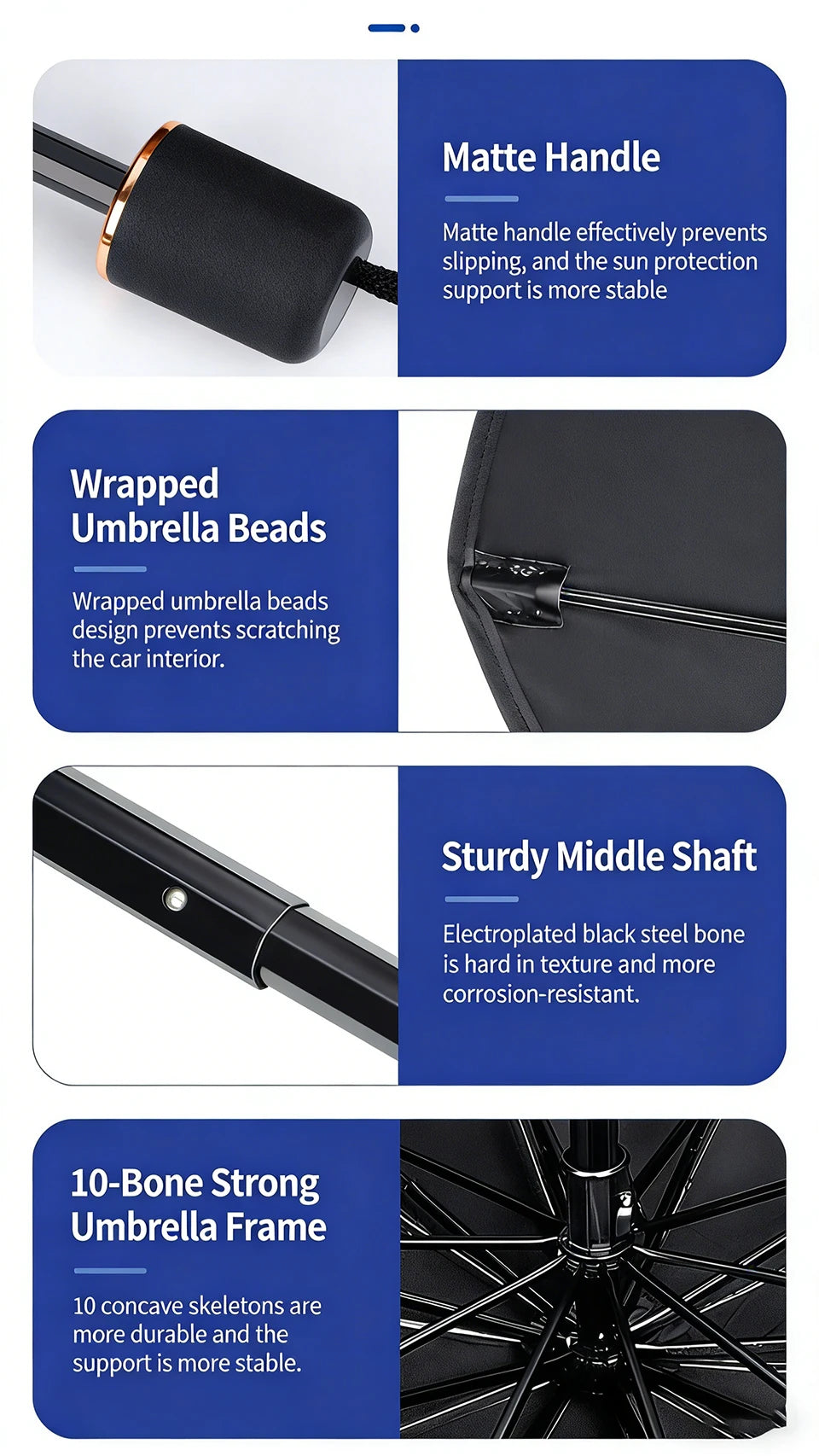 Foldable umbrella-style car windshield sunshade – fits in a glove box