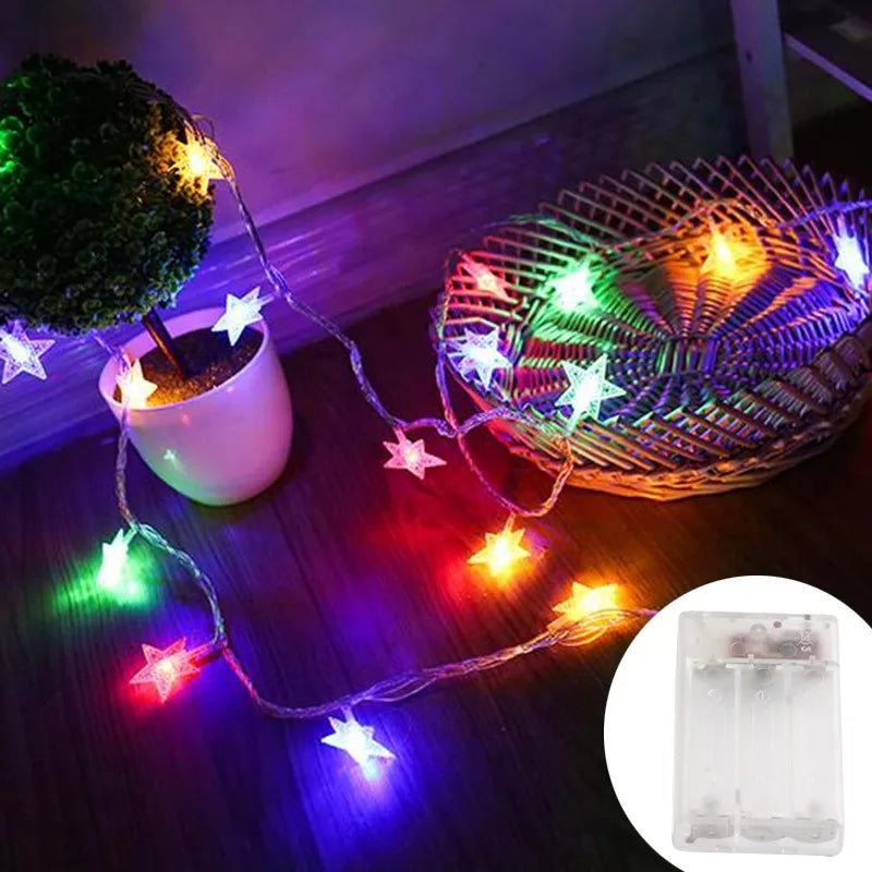 Multicolor battery-powered LED star fairy string lights