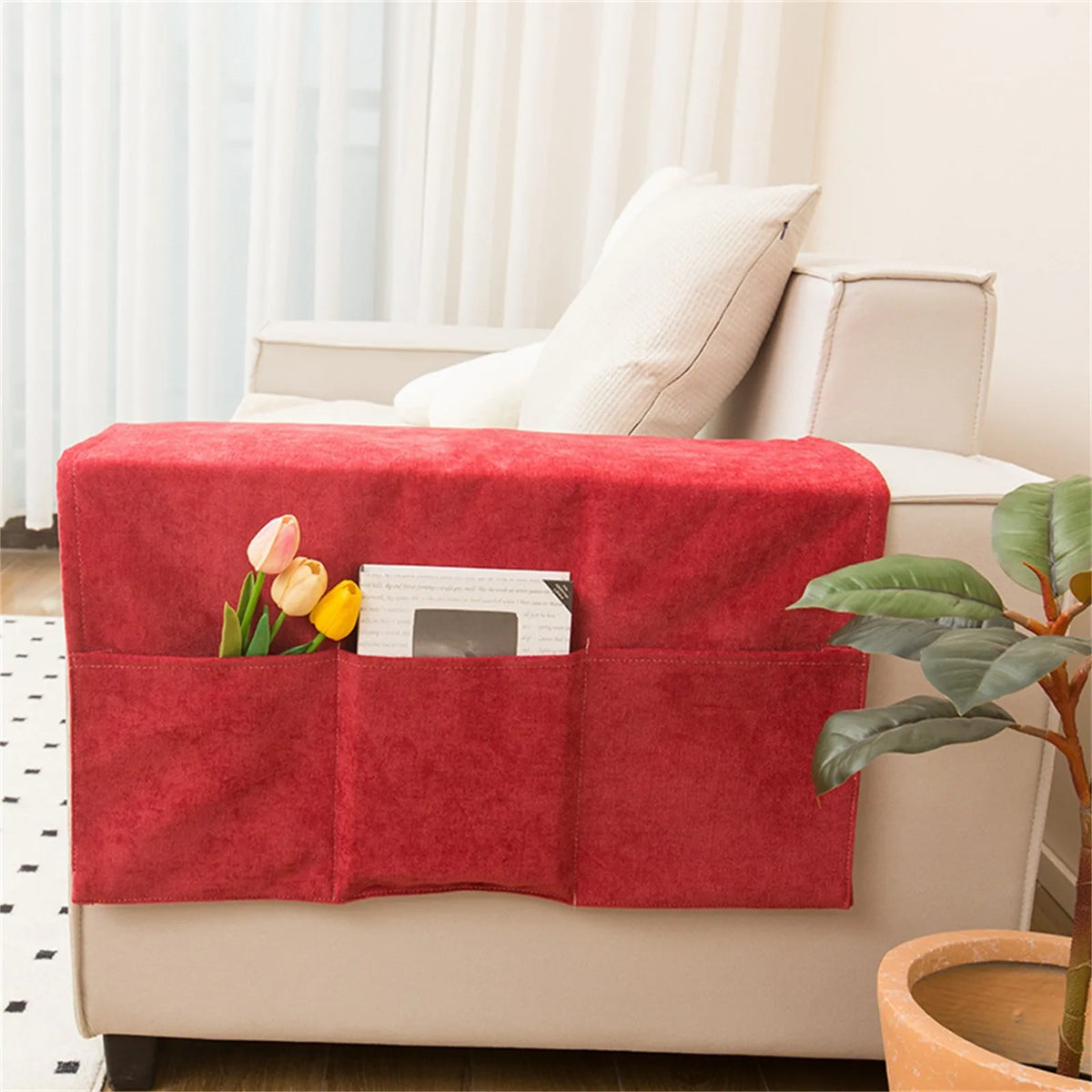 Sofa armrest organizer pouch for couch side storage