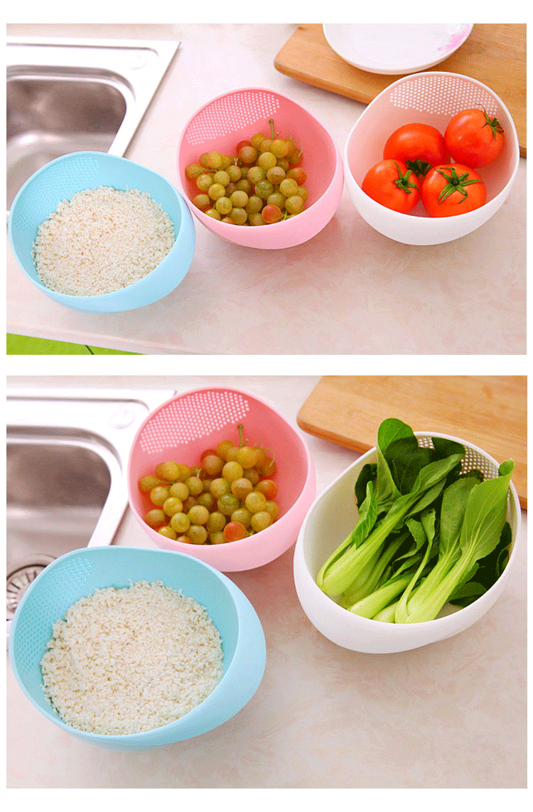 Rice rinsing bowl with side drainage holes