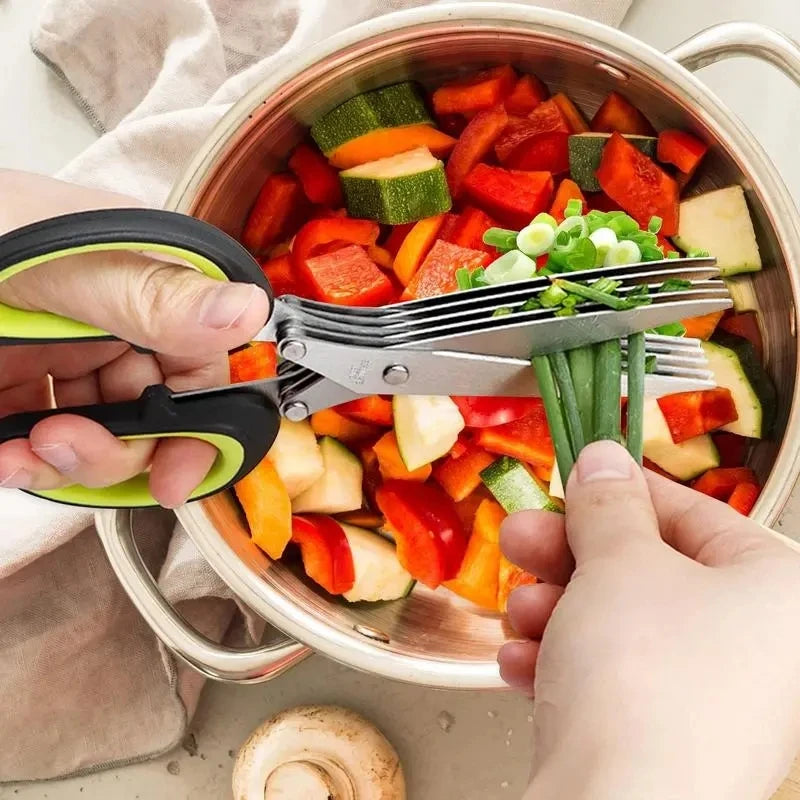 Multi-blade herb scissors with green handle