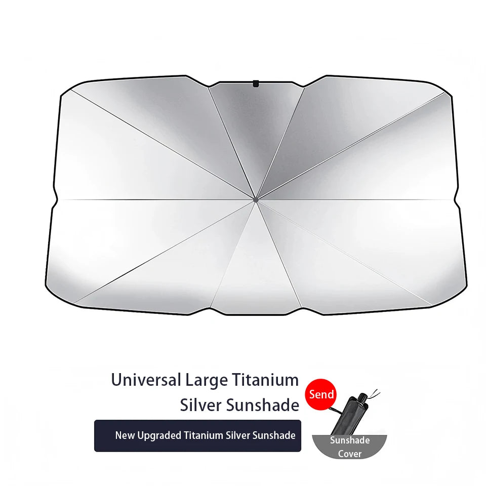 Large foldable umbrella-style car windshield sunshade