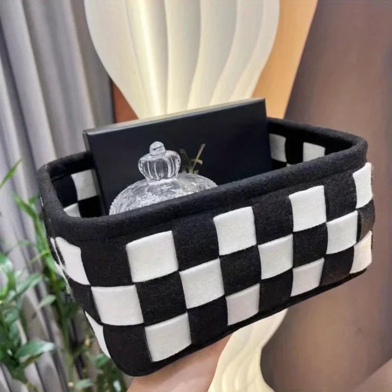 Checkered storage basket – for a shelf, desk or dresser