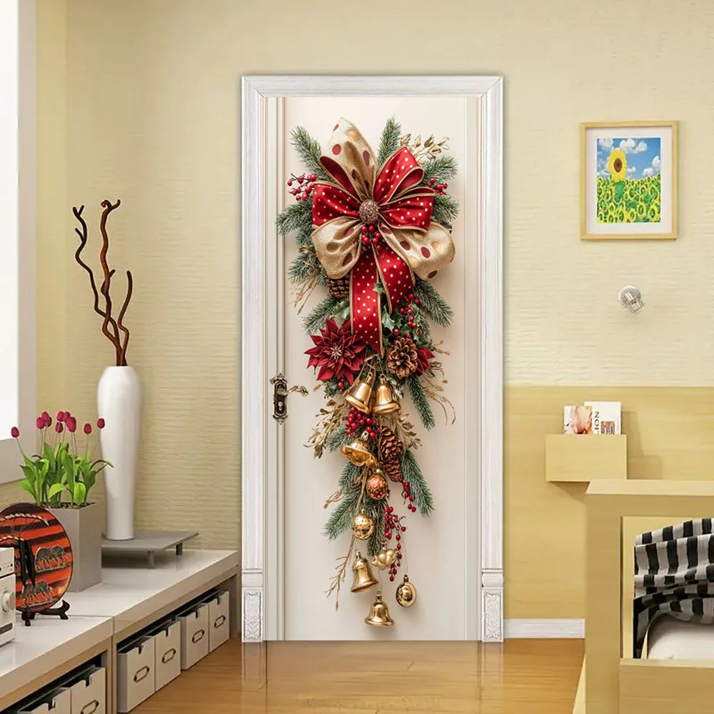 Festive red bell Christmas wall tapestry – for holiday photos