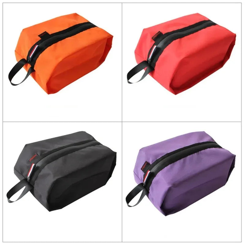 Zippered travel storage bags in orange, red, black and purple