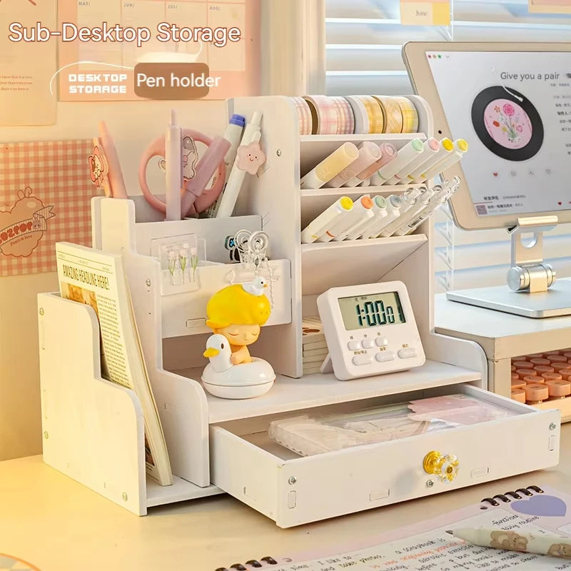 Wooden pencil holder desk organizer