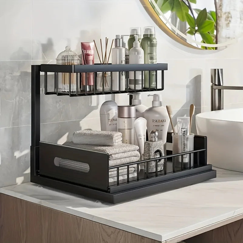 Sliding cabinet organizer – for cleaning supplies and bottles