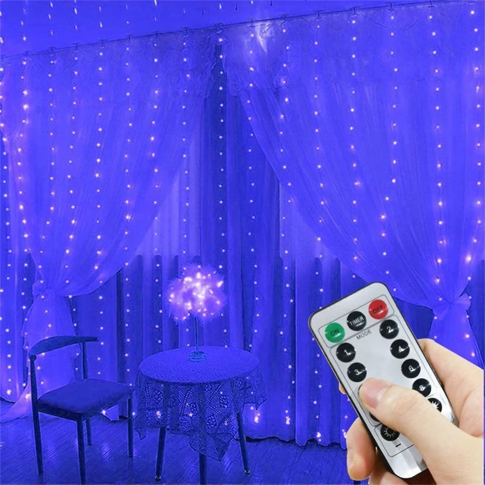 Blue USB LED curtain lights with remote