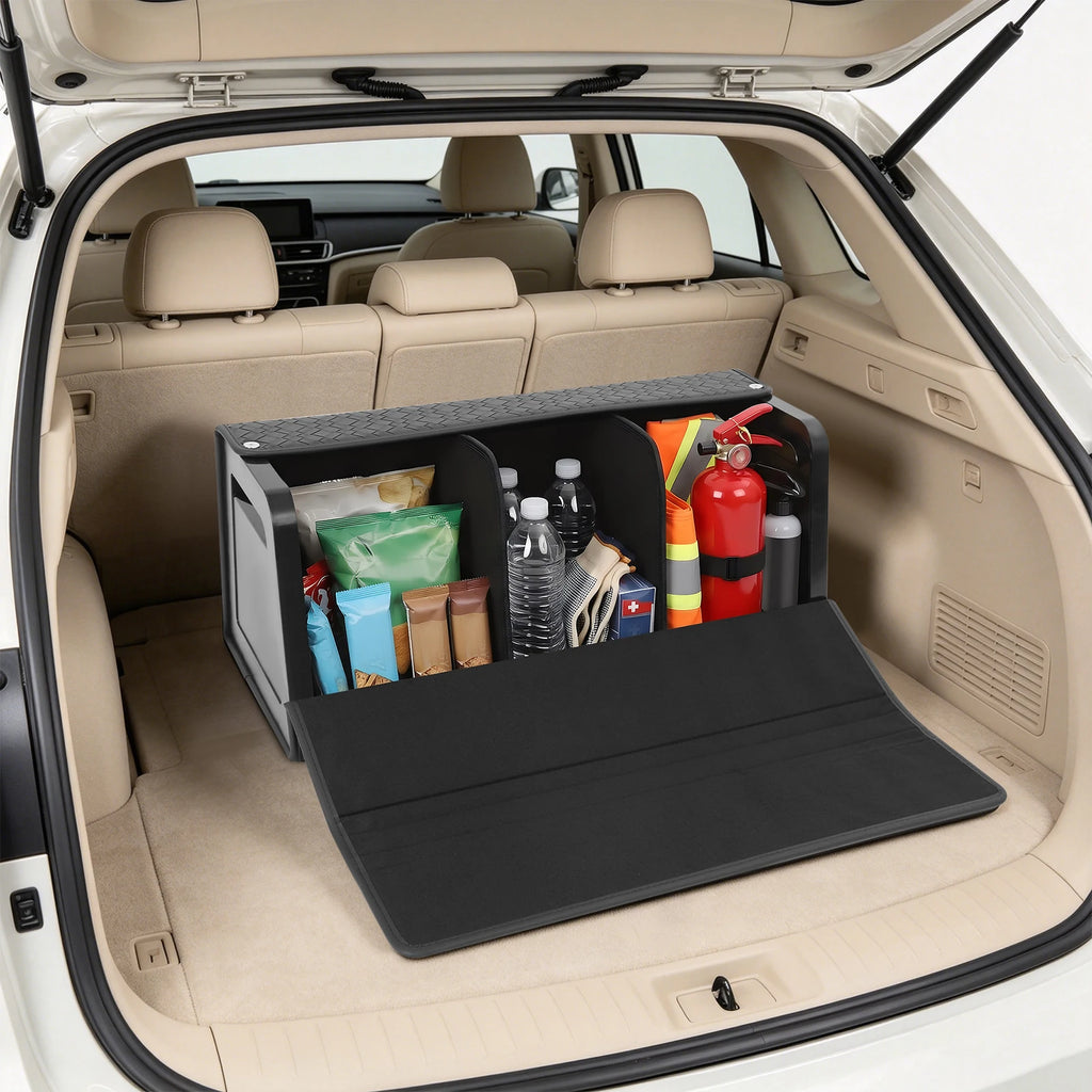 Foldable car trunk organizer with lid