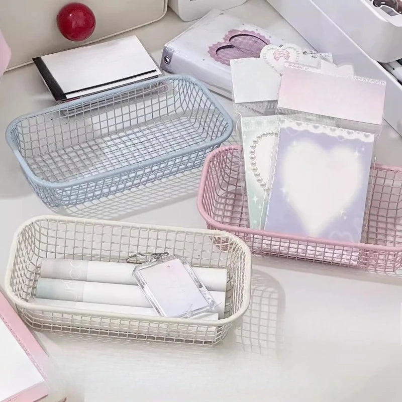 Foldable metal wire basket vintage storage