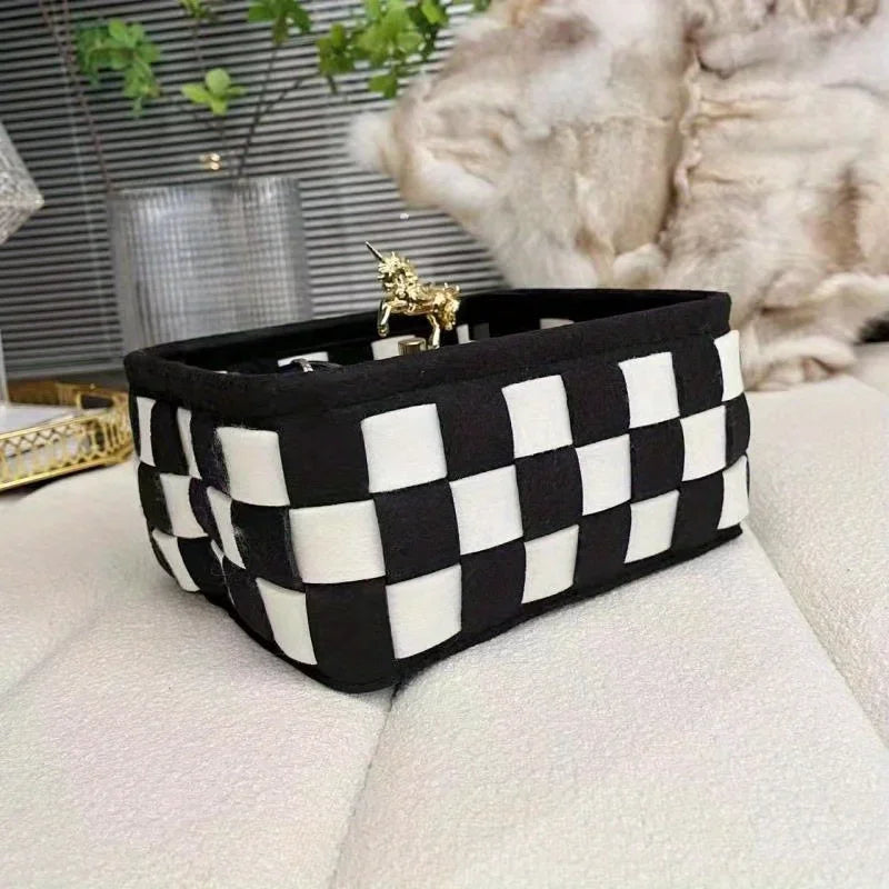 Foldable black and white fabric basket – for toys and snacks
