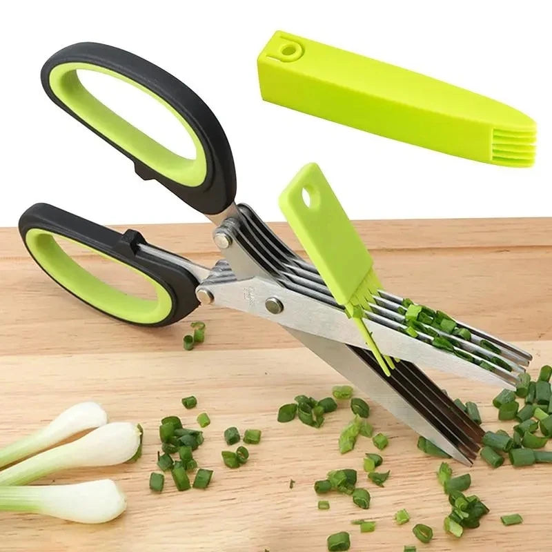 Multi-blade herb scissors with green handle