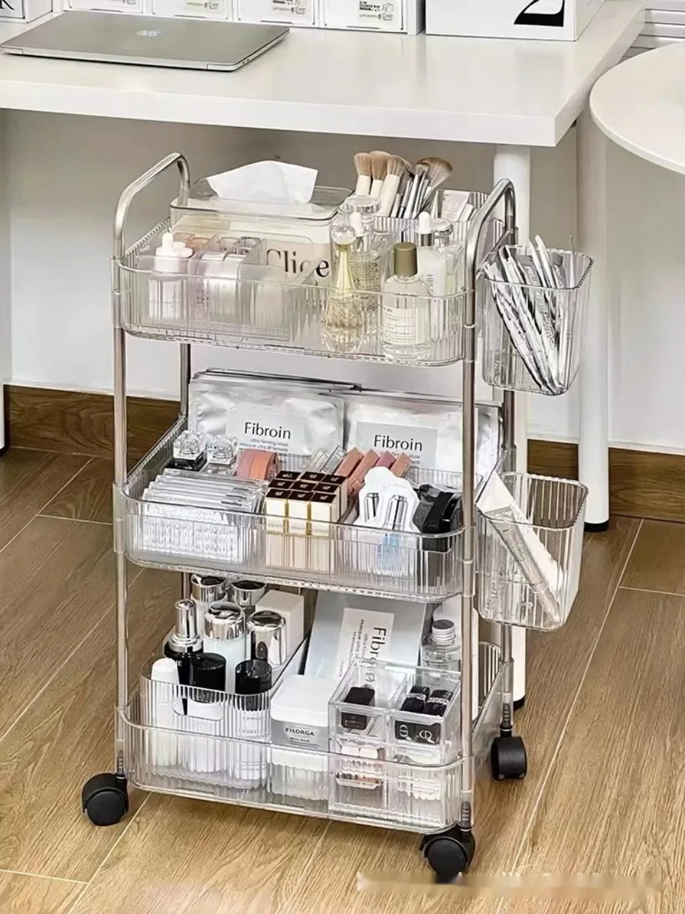 2/3/4 Tiers Mobile Shelf with Wheel Multi-Layers Storage Rack Home Trolley for Snacks Cosmetic Sundries Organizer Rolling Cart