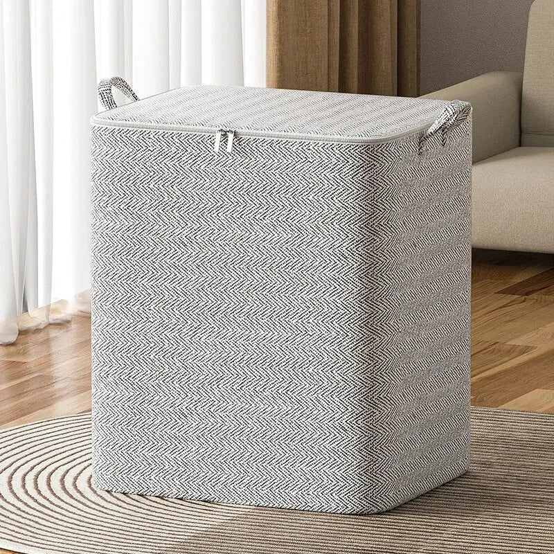 Zippered fabric storage bag for bedding and clothes