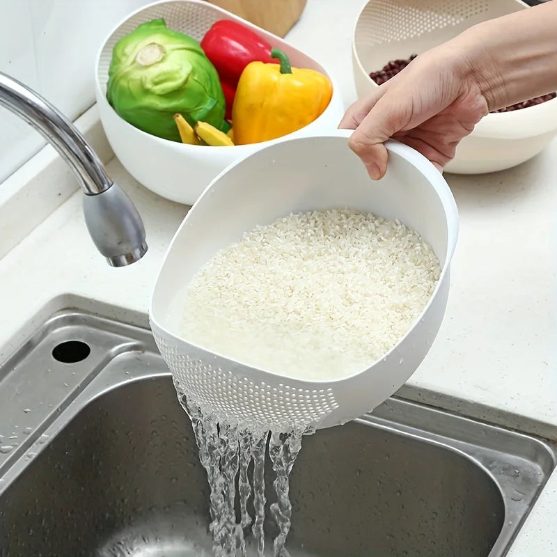 White rice washing and draining basket