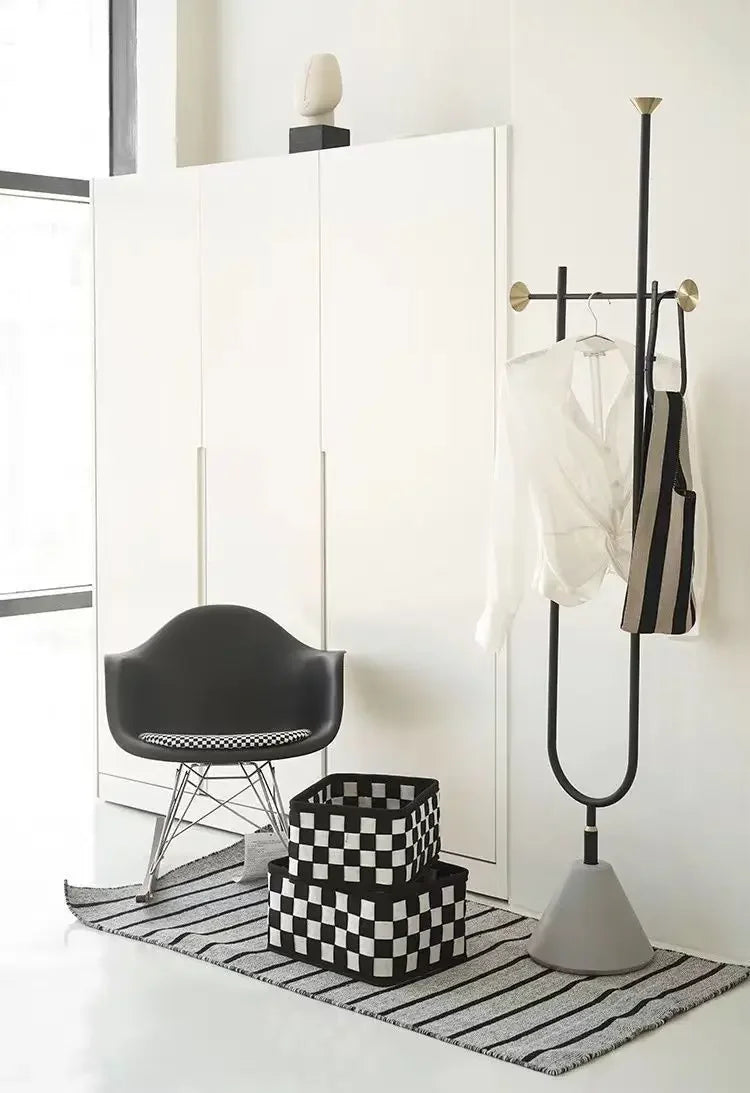 Foldable black and white fabric basket – for cosmetics and toiletries
