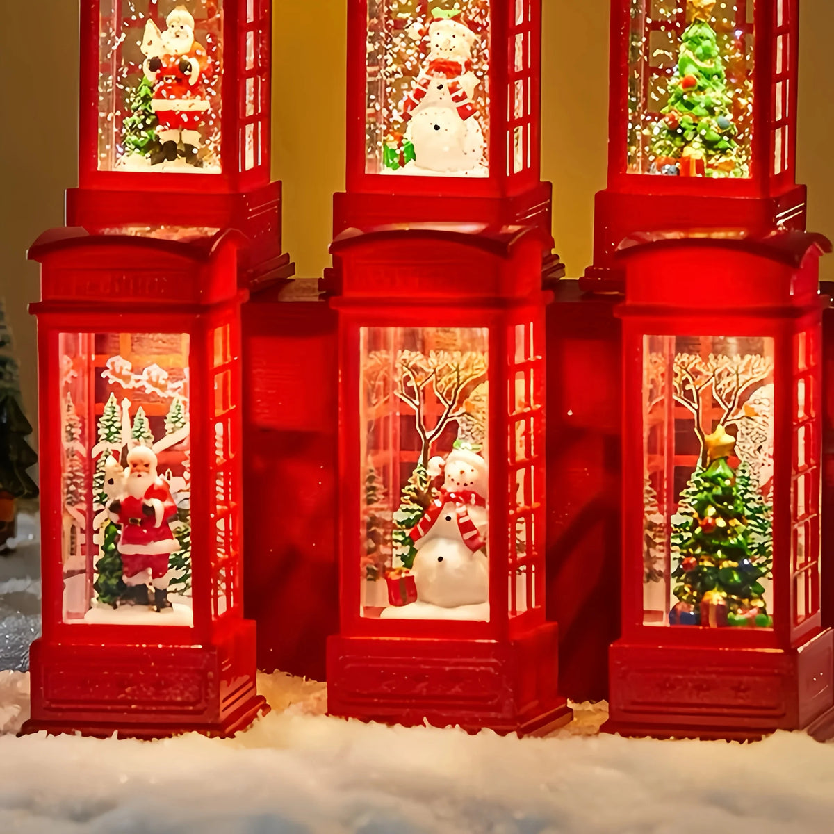 Warm white LED Christmas phone booth – as vintage holiday decor