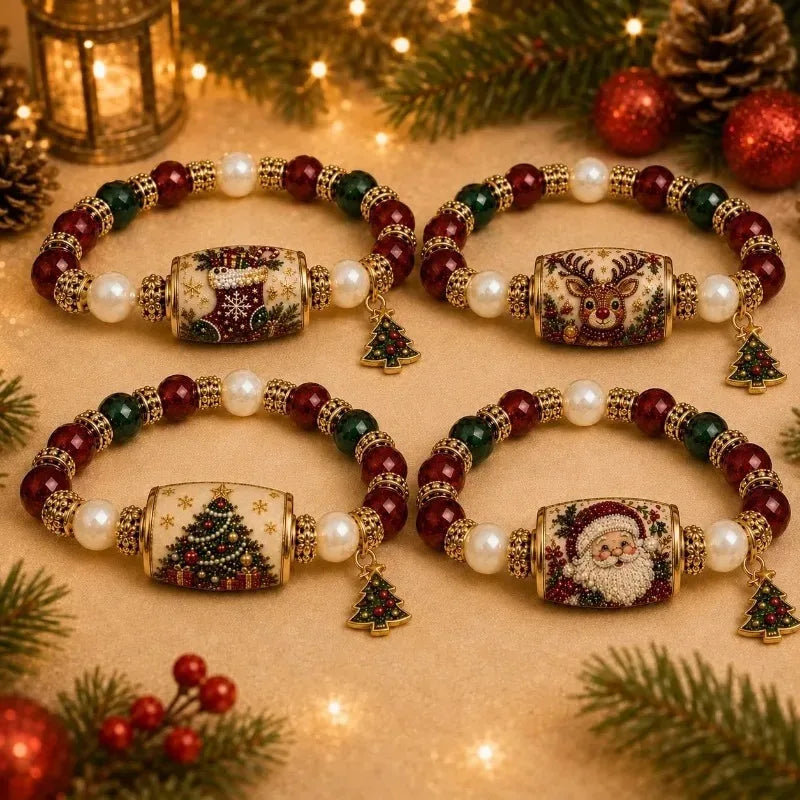 Festive beaded bracelet with Christmas charm