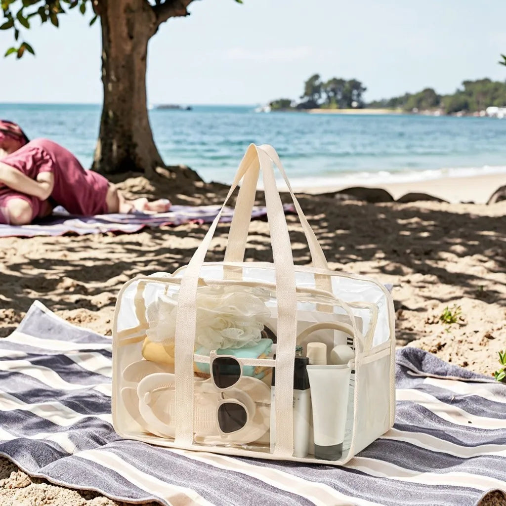Transparent storage bag with button or zipper closure