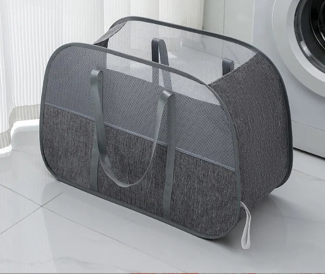 Mesh pop-up foldable laundry basket
