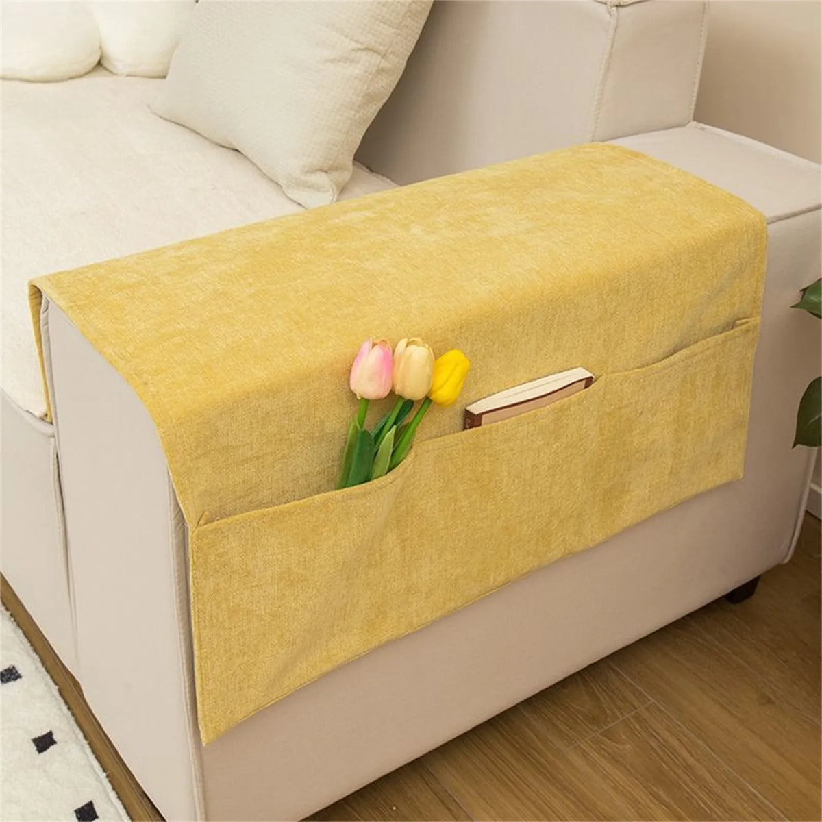 Sofa armrest organizer pouch for couch side storage