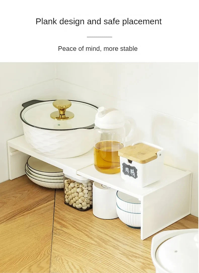 Two-level cupboard shelf – expands to fit